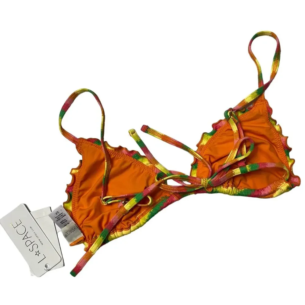 L*SPACE Maggie Bikini Top Under The Sun Stripe Triangle Sliding Cups Small NEW - Picture 5 of 6